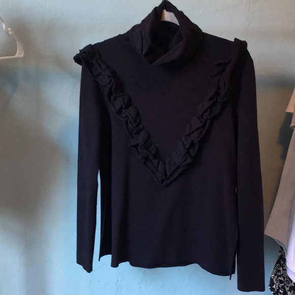 Navy Keepsake turtleneck sweater with ruffle - Picture 1 of 6